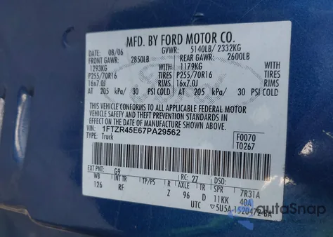 2007 Ford Ranger Fx4 Level Ii/Fx4 Off-Road/Sport/Xlt из США, поврежденный, VIN 1FTZR45E67PA29562